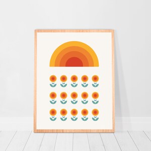 Retro print set of 6 piece wall art 70s art prints poster sun rainbow Gallery Wall Bundle girl room wall decor 70s flower print 70s wall art