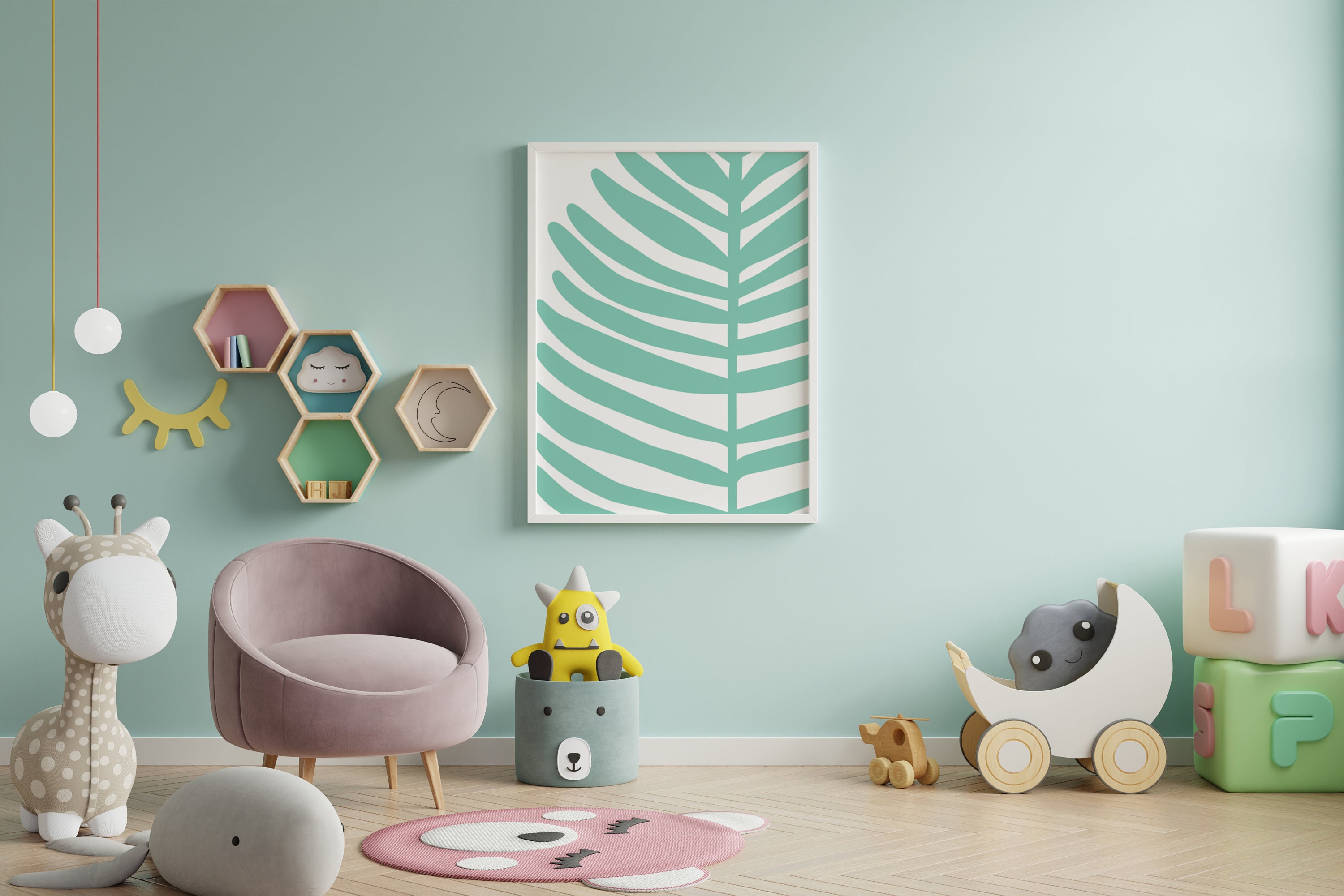 College Dorm decor Teal abstract art Mint Green Wall Art