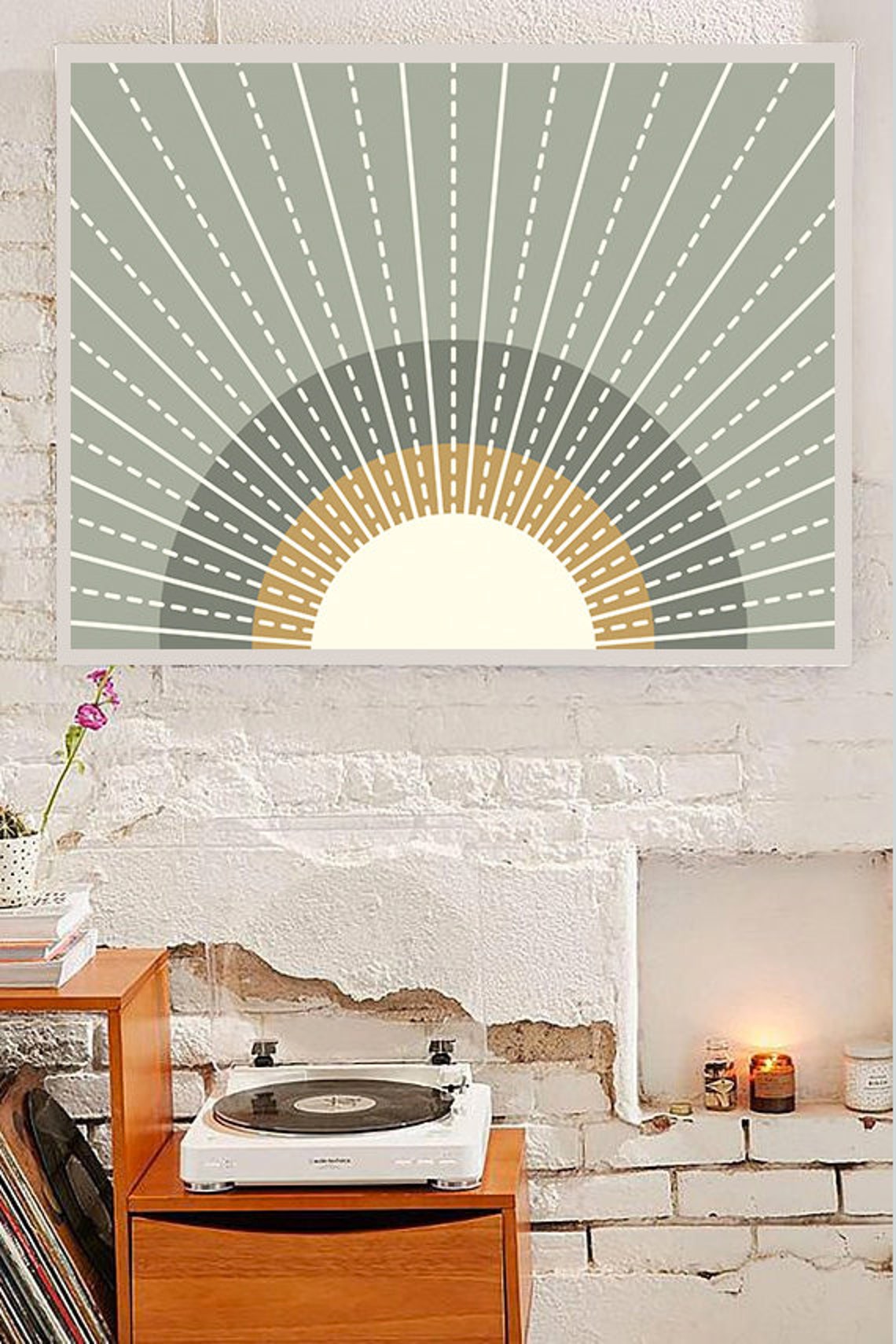 Sage Green Boho Wall art Boho Sun Print above the bed decor Etsy