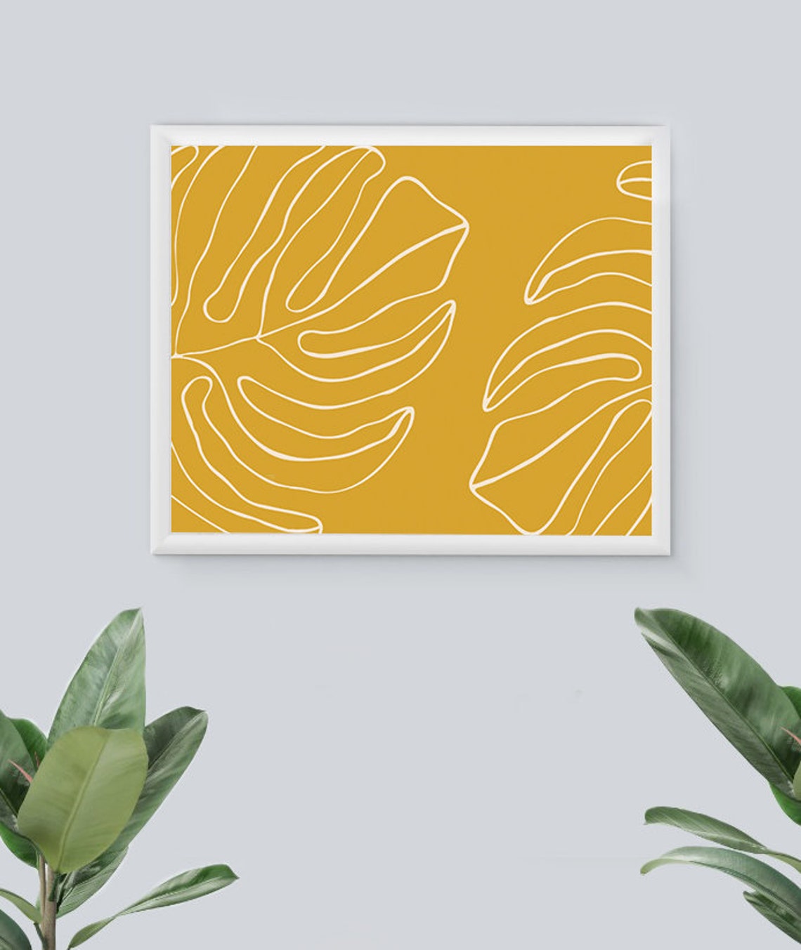 Mustard Yellow Wall Art Tropical Monstera Leaf Print Dorm Etsy