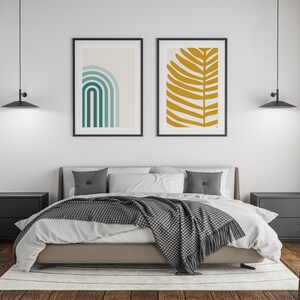 Teal Abstract Wall Art Set Mustard Yellow Decor Geometric Prints Print ...
