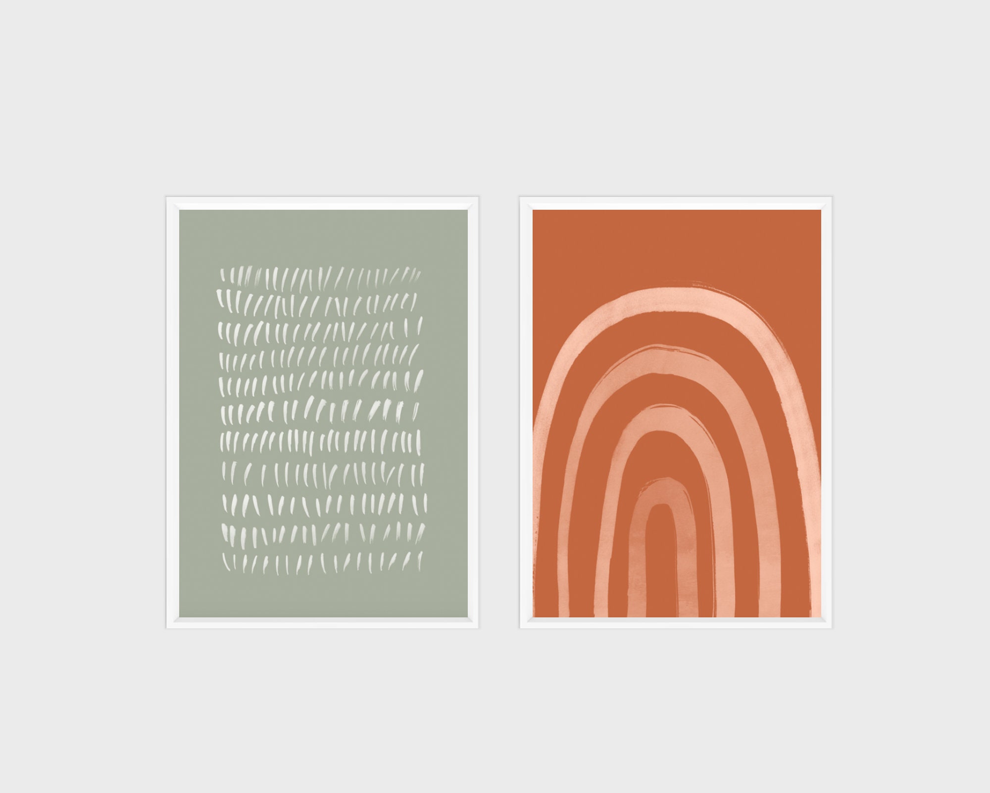 Burnt orange Sage Green decor wall art Set of 2 two print Etsy