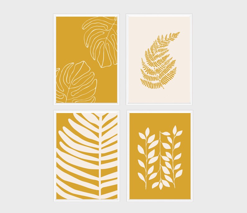 Mustard Yellow Boho Wall Art Set of 4 Prints Decor Four Piece Wall Art ...