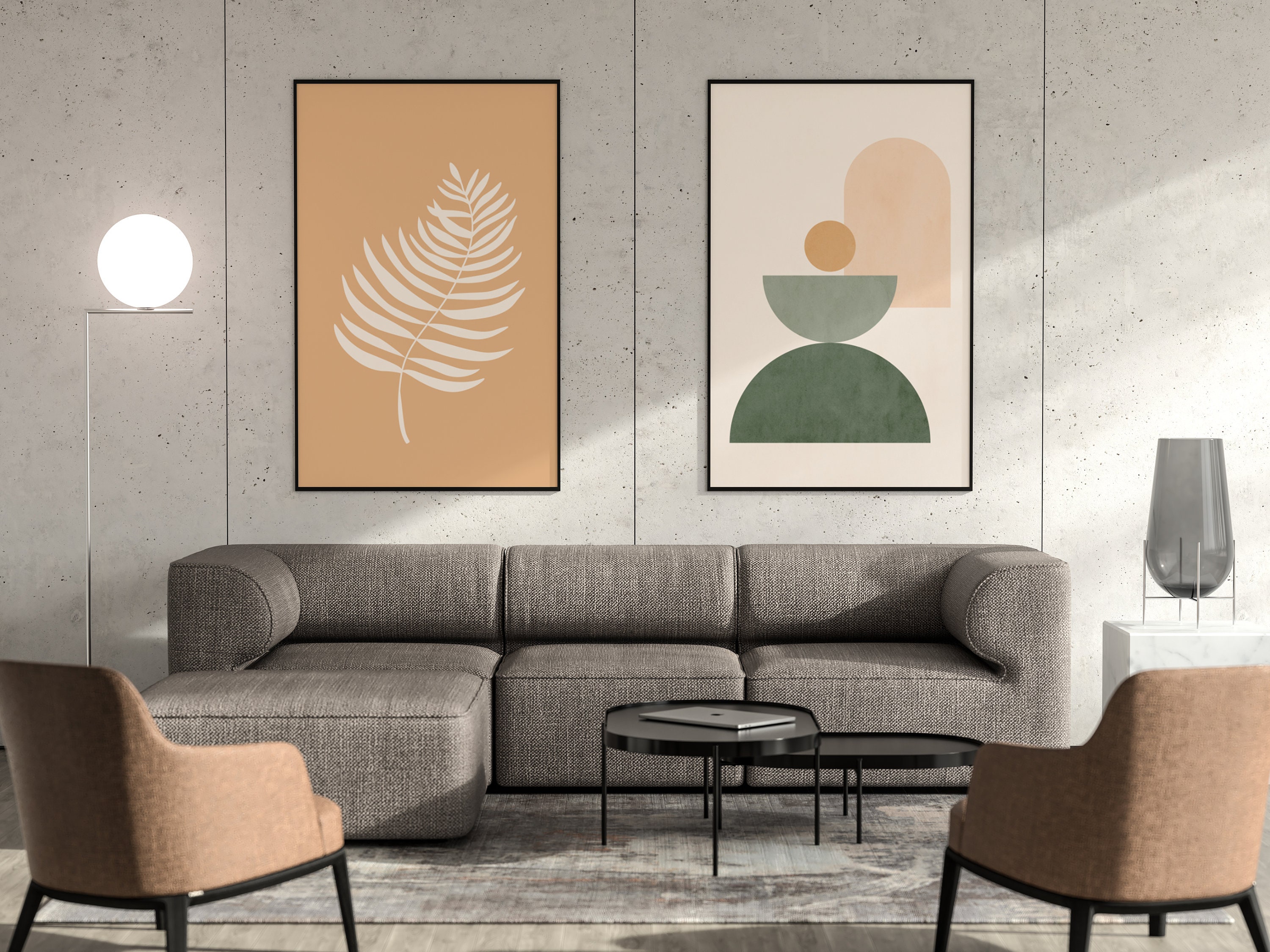 Sage green abstract wall art set color block geometric prints Etsy