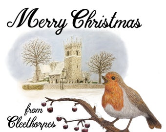 Cleethorpes Church and Robin Christmas card