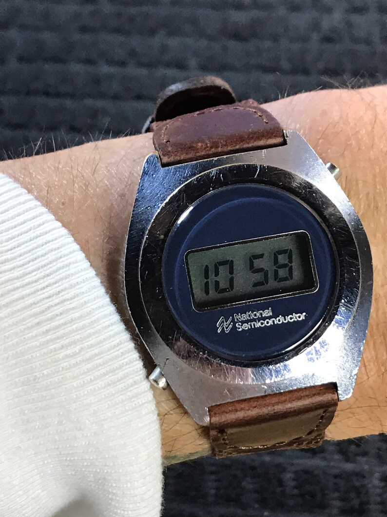National Semiconductor chrome LCD mens watch Etsy