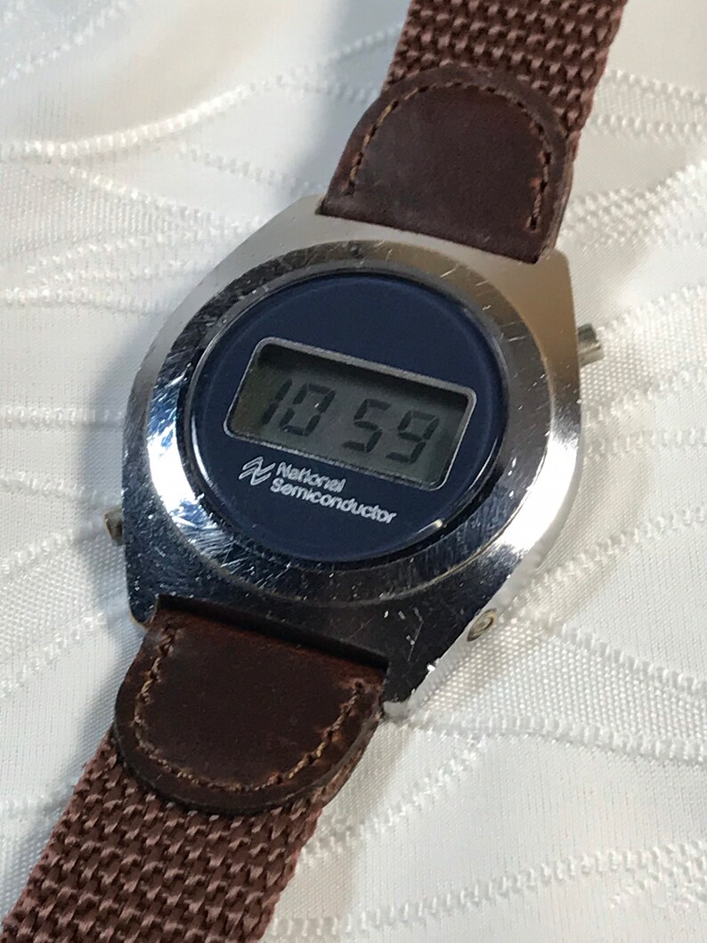 National Semiconductor chrome LCD mens watch Etsy