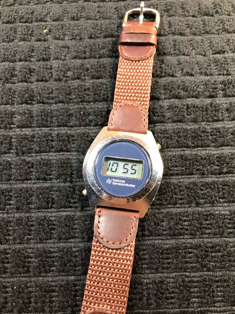 National Semiconductor chrome LCD mens watch Etsy