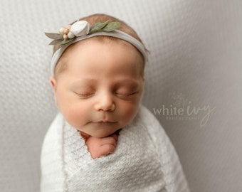 RTS Simple Cream Tiebacks | Minimalist Neutral Newborn Baby Tieback Headband | Dainty Cream Greenery Tieback Headband | Photography Prop