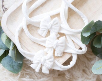 RTS Cream Velvet Bow Tieback | Neutral Newborn Tieback Prop | Simple Bow Tieback | Velvet Headband | Sitter Tieback | Baby Girl Photo Prop