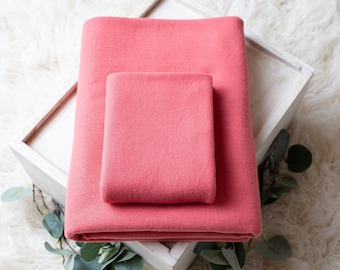 Coleção Merino | Tecido para posar de pufe coral | Cenário de saco de feijão coral | Tecido elástico para poses para recém-nascidos | Cenário de tecido de suéter felpudo
