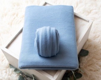 Colección Cashmere / Fondo de puf con diseño de aciano / Tela azul para posar recién nacidos / Fondo suave y afelpado para recién nacidos / Funda de puf / Accesorio fotográfico