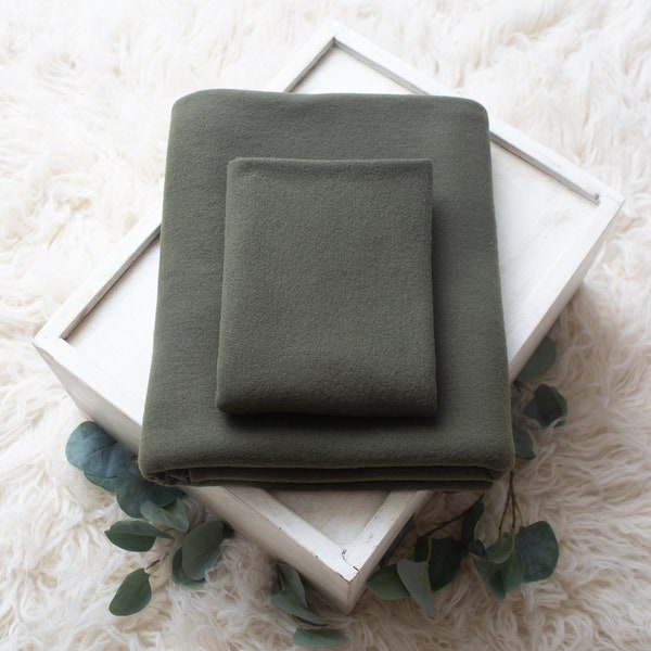 Merino Collection | Olive Green Beanbag Posing Fabric | Green Beanbag Backdrop | Newborn Stretchy Posing Fabric | Fuzzy Soft Fabric Backdrop