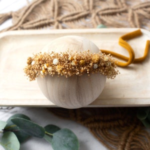 RTS Organic Mustard Newborn Flower Crown | Delicate Dried Flowers Baby Halo Headband | Rustic Neutral Halo Newborn Photography Studio Prop