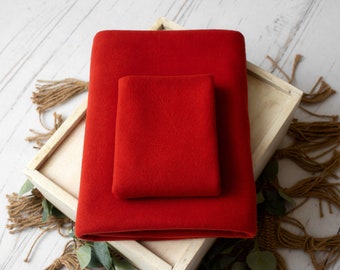 Colección Merino / Tela de posado de puf rojo ladrillo / Telón de fondo de puf rojo / Tela de posado elástica para recién nacidos / Telón de fondo de tela de suéter difuso