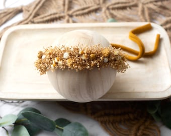 RTS Organic Mustard Newborn Flower Crown | Delicate Dried Flowers Baby Halo Headband | Rustic Neutral Halo Newborn Photography Studio Prop