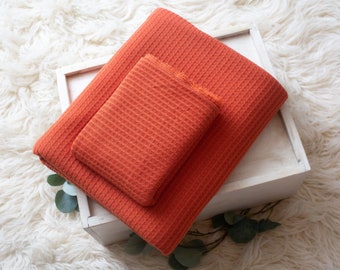 Colección Wren / Telón de fondo de tela naranja / Tela posante de puf recién nacido / Telón de fondo de puf de otoño / Tejido elástico de punto de textura / Foto Prop