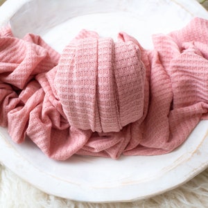 RTS Rose Newborn Textured Knit Wrap | Soft Pink Baby Stretchy Wrap | Newborn Wrap for Photographers | Frayed Textured Wrap Photography Prop