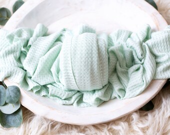 RTS Soft Mint Green Newborn Textured Knit Wrap | Mint Newborn Wrap Prop | Soft Stretchy Baby Wraps | Frayed Wrap Prop | Photography Prop