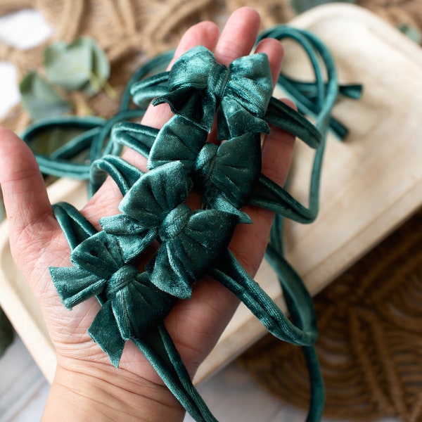 RTS Emerald Green Velvet Bow Newborn Tieback | Jewel Tone Festive Velvet Bow Tieback | Simple Bow Baby Headband | Sitter Photography Prop