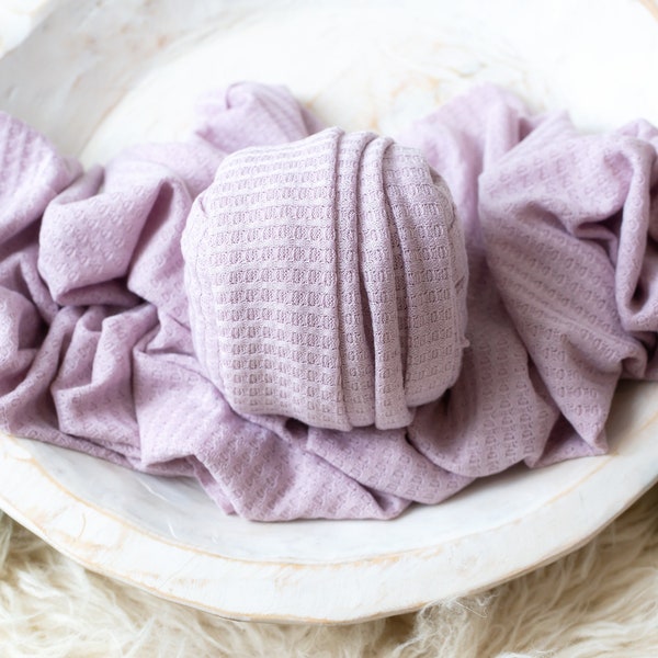 RTS Thistle Newborn Textured Knit Wrap | Lavender Soft Purple Newborn Wrap | Baby Stretchy Wraps  | Frayed Wrap Photo Prop | Soft & Stretchy