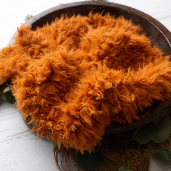 RTS Harvest Faux Flokati Fur | Newborn Photography Prop | Burnt Orange Pumpkin Fur Basket Bowl Stuffer | Soft Plush Fur Baby Prop Layer