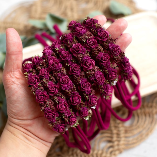 RTS rijke magenta bloemenkroon | Dieproze sierlijke bloemen halo bloemen bessen | Pasgeboren babymeisje peuter tieback hoofdband fotografie prop