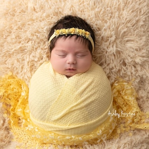 RTS Dainty Canary Yellow Flower Crown | Light Yellow Floral Textured Halo | Newborn Baby Girl Toddler Tieback Headband Photography Prop