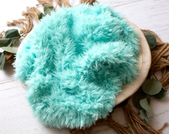 RTS Aqua Faux Flokati Fur | Newborn Photo Prop | Basket Bowl Stuffer | Soft Fur Prop | Plush Vegan Fur | Fur Prop Layer | Baby Fur Prop