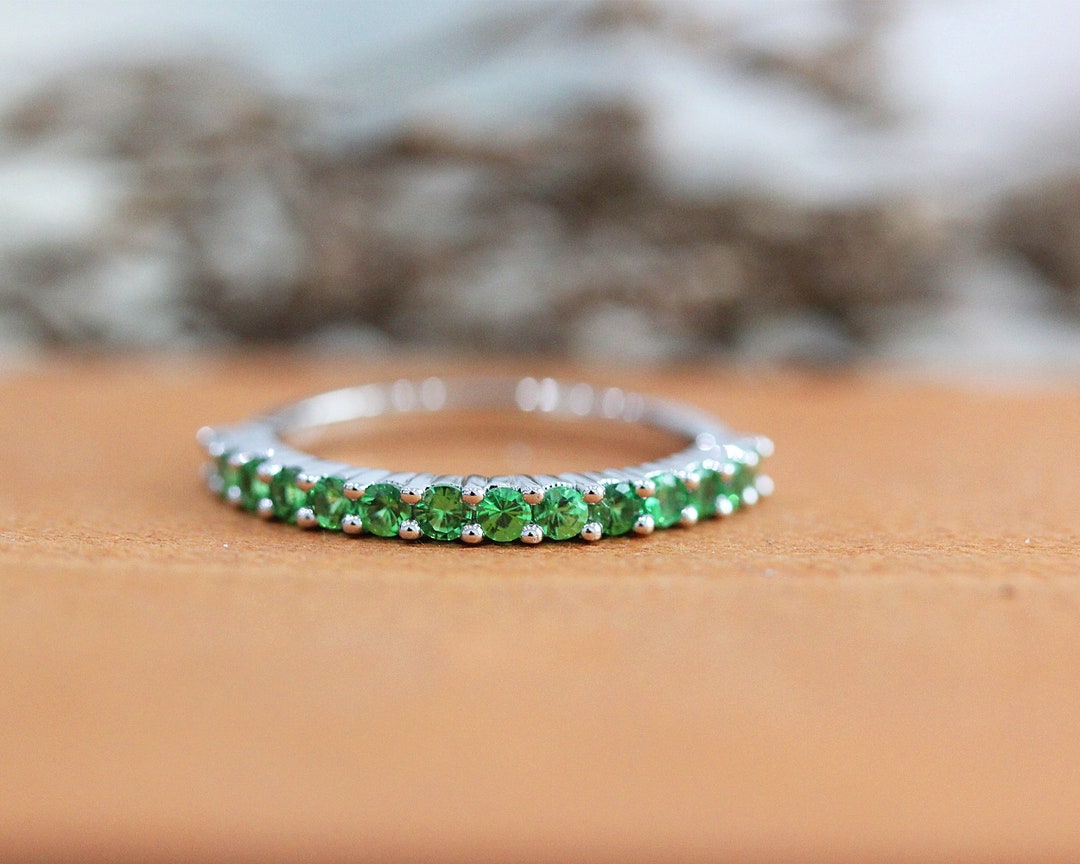 Simple Design Emerald Band 14K White Gold Engagement Ring - Etsy