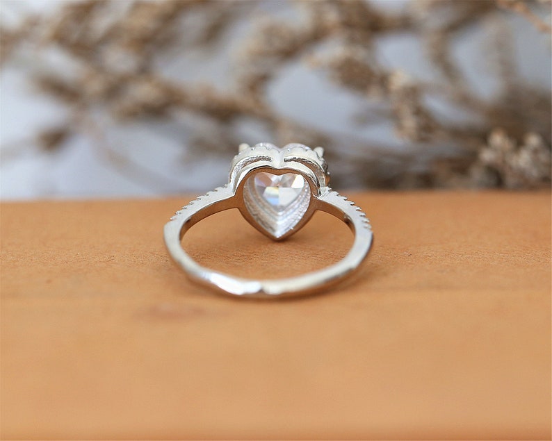 Engagement Ring Anniversary Ring Cubic Zirconia Ring Gemstone Ring Heart Ring CZ Diamonds Halo Ring White Gold Plate Ring 7mm Heart Cut