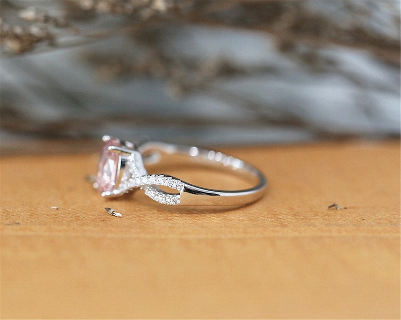 6*8mm Oval Cut Nano Morganite Ring Engagement Ring Sterling Silver Ring Gemstone Ring Bridal Ring