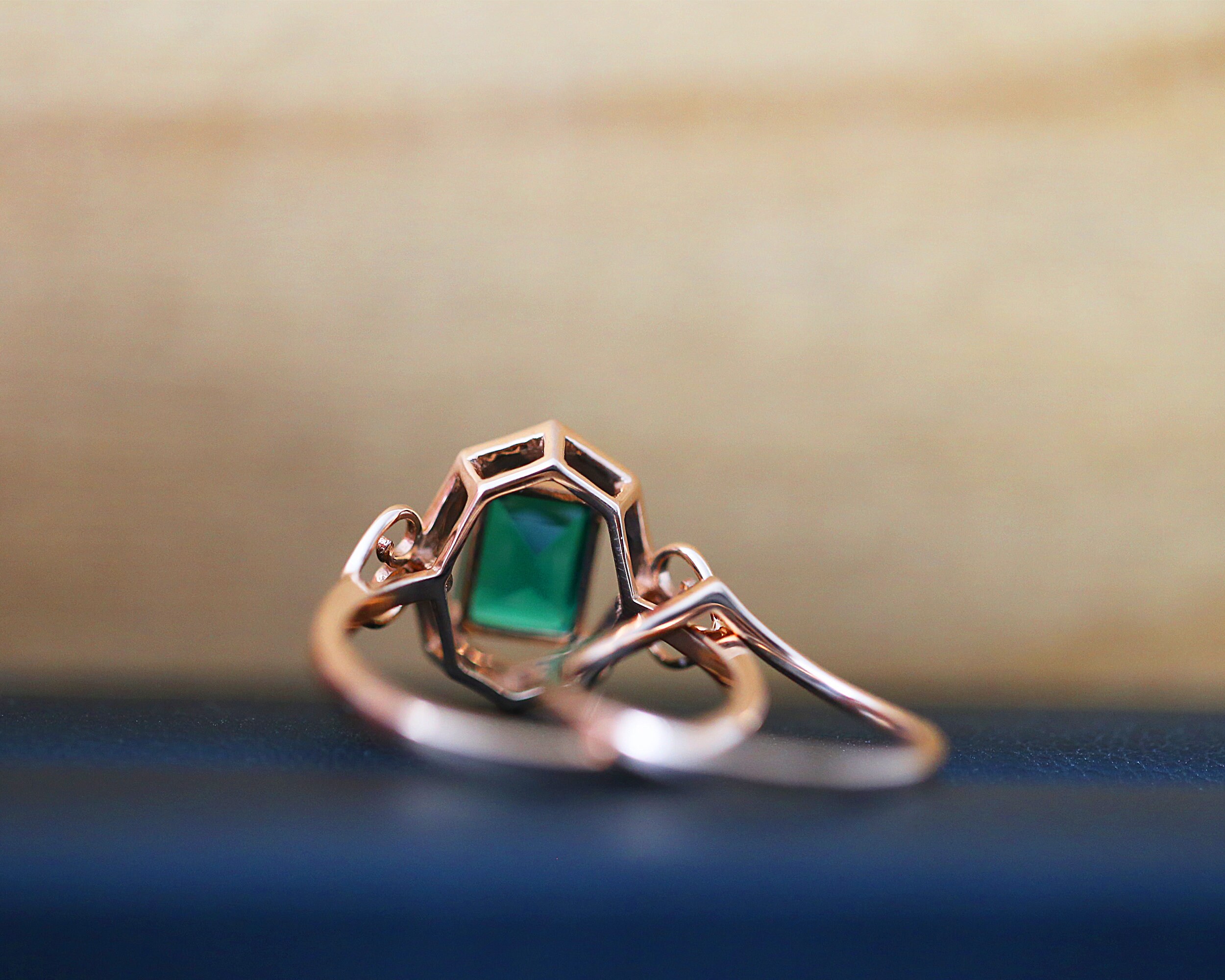 Vintage 68mm Emerald Cut Lab Created Emerald Ring Set Heart Etsy