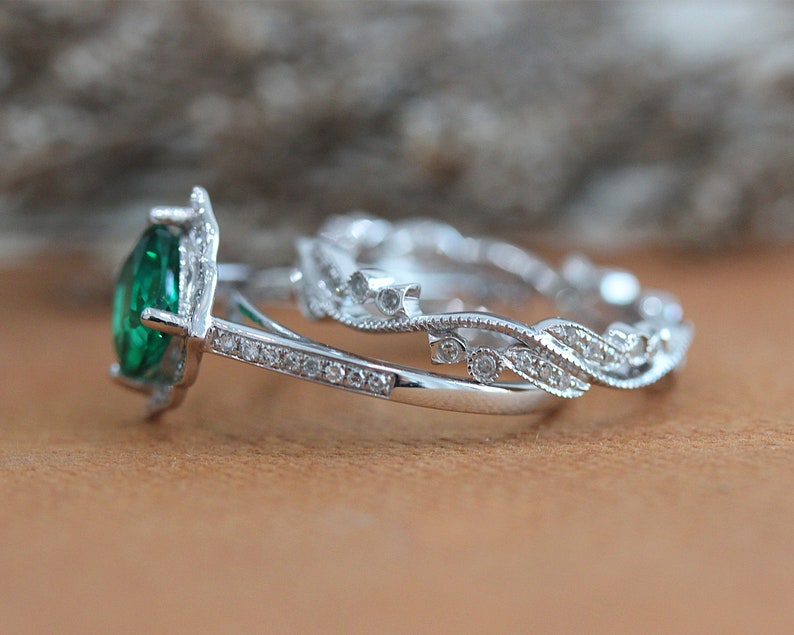 VINTAGE Lab Created Ring Set Engagement Ring 7mm Cushion Cut Etsy