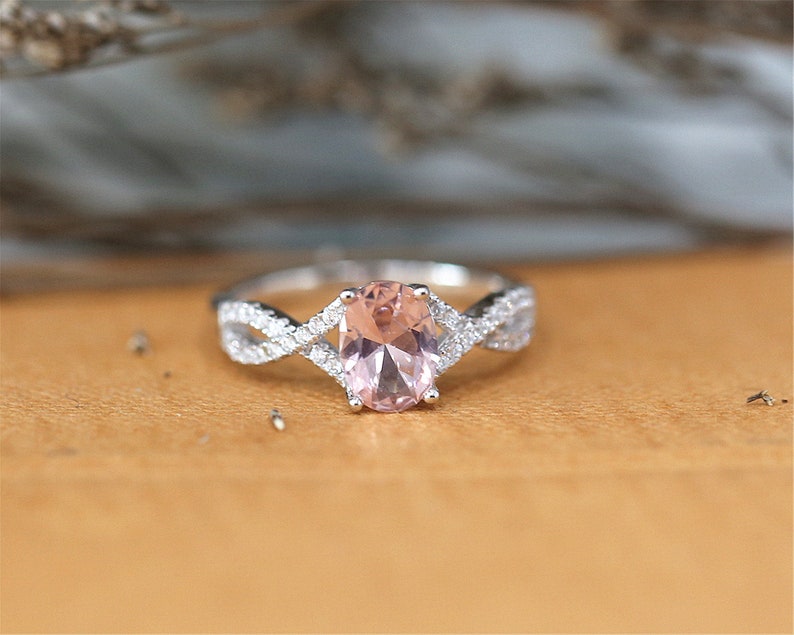 6*8mm Oval Cut Nano Morganite Ring Engagement Ring Sterling Silver Ring Gemstone Ring Bridal Ring