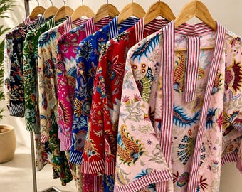 100% Cotton Kimono Robes Beautiful Cotton Kimono Dress Indian Floral Cotton Kimono Bridesmaid Gifts Bestseller Gifts For Her / Him Loungwear