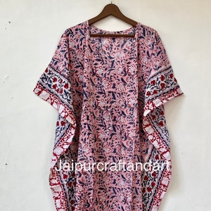 Indian Hand Block Print Floral Kaftan Breathable Soft Cotton Kaftan Dressing Gown handmade Comfortable Long Caftan Gift for her Nightwear