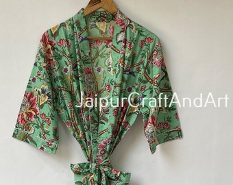 Indian kimono Pure Cotton floral Robe Cotton Kimono Robe Unisex Robe Bridesmaids Gift Beachwear Dress Nightwear Dress Bath robe Cruise Dress