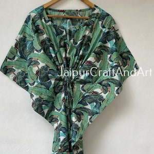 Green Jungle Print Kaftan Long Caftan Cotton Kaftan Cotton Kimono Dress For to be Moms Beach Cover up Sleepwear Maxi Dress Bikini Wrap Gifts