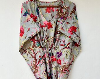 Caftán de algodón, caftán floral indio, caftán largo, vestido para futuras mamás, pareo de playa, ropa de dormir, caftán indio, vestido largo, pareo de bikini