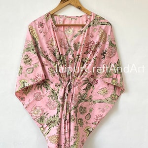Indischer Kaftan Rosa Blumenmuster Baumwolle Kaftan Lange Kaftan Bademode Kleid Bikini Cover Up Frauen Kleid Brautjungfern Geschenk für Mütter Boho sein