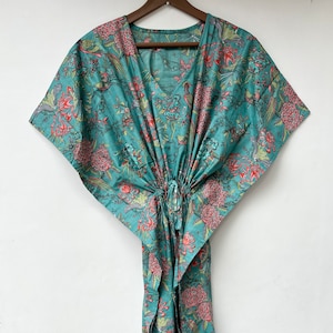 Indian Floral Kaftan Cotton Kaftan Birds Printed Caftan Beach Cover up Summer Night Dress Loungewear Maxi Dress Cotton Sleepwear Resort Wear
