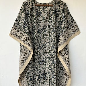 Caftano indiano in cotone floreale, verde, con stampa a blocchi a mano, abito da spiaggia, regali per damigelle d&#39;onore, abito lungo, caftano lungo, regali per lei, boho hippie