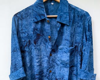 Blue Tie Dye Shirt / Shirts For Mens / Silk Shirt / Gifts For Him / Hawaiian Shirt / Mens Clothing / Full Sleeves Shirt / Fashion / Menswear
