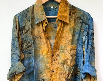 70s Men Silk Shirt / Shirts For Mens / Tie Dye Silk Shirts / Indian Silk / Hawaiian Shirt / Full Sleeves Shirt / Vintage Silk Gifts For Him