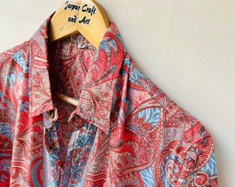 Indian Silk Shirt, Vintage Silk Shirt, Men's Half Sleeve Shirt, Chic Shirt For Men, Gifts For Him, Resort Silk Shirt, Boho Chic Shirt Summer