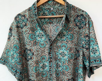 Indian Vintage Silk Shirt Recycled Silk Shirt 90s Silk Clothing Resort Silk Shirt Summer Silk Shirt Gifts For Him Men's Hawaiian Silk Shirts