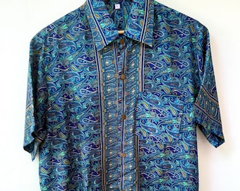 Blue Silk Shirt / Men Silk Shirt / Hawaiian Shirt / Man Shirt / Gifts For Him / Gifts For Men / Indian Silk / Holiday Shirt /  Oxford Shirt