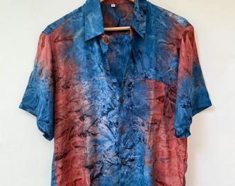 Silk Resort Shirt / Tie Dye Silk Shirt / Oxford Shirt / Men Shirt / Gifts For Him / Hawaiian Boho Men's Clothing / Short Sleeve Button Down