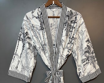 Unisex Robes White Cotton kimono Robes Bohemian Clothing Jungle Print Cotton Kimono Gifts For Her Kimono Oriental Robe Women Dress Boho Robe